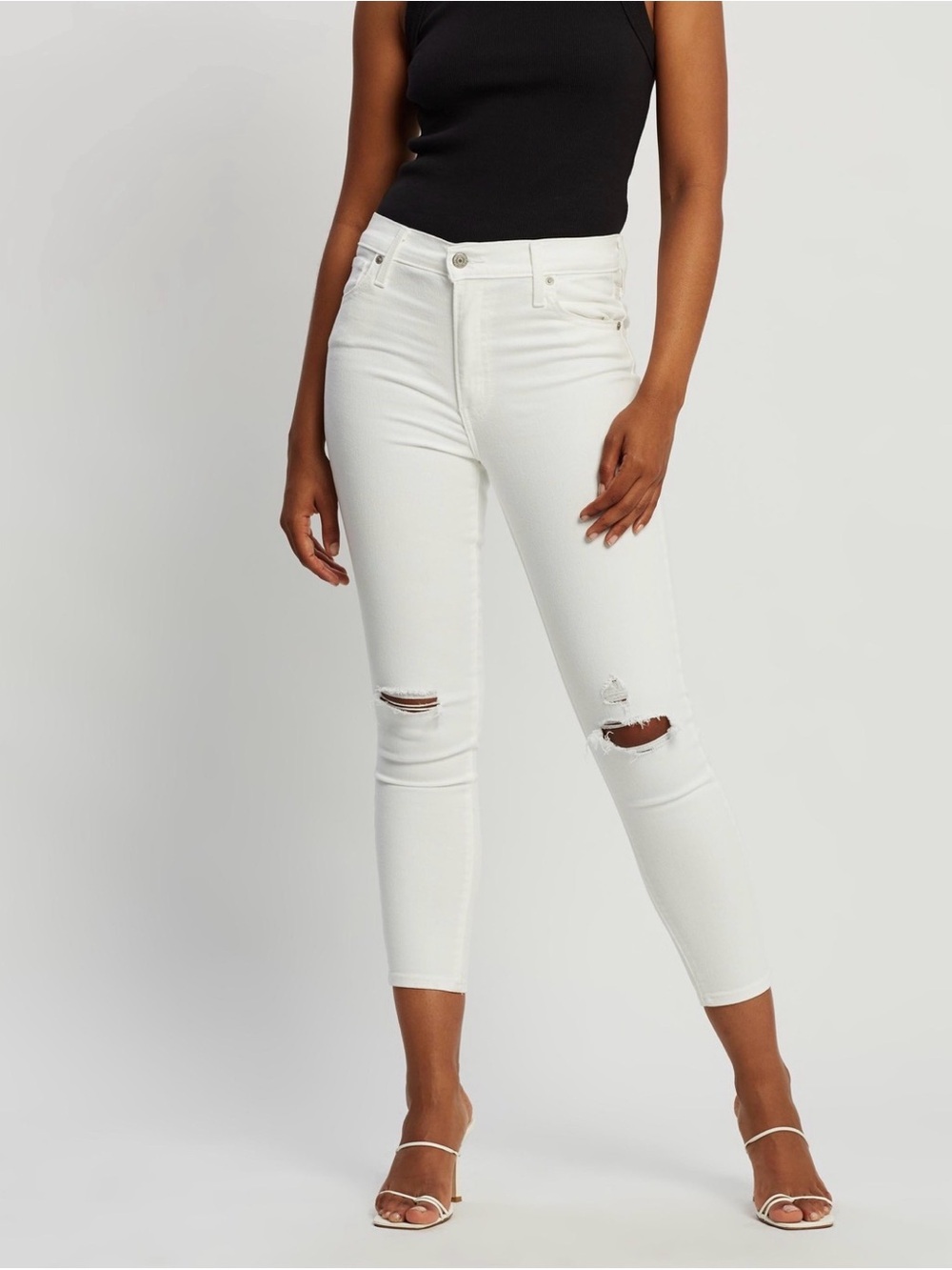 Levi's White Mile High Super Skinny Ankle Ripped Jeans